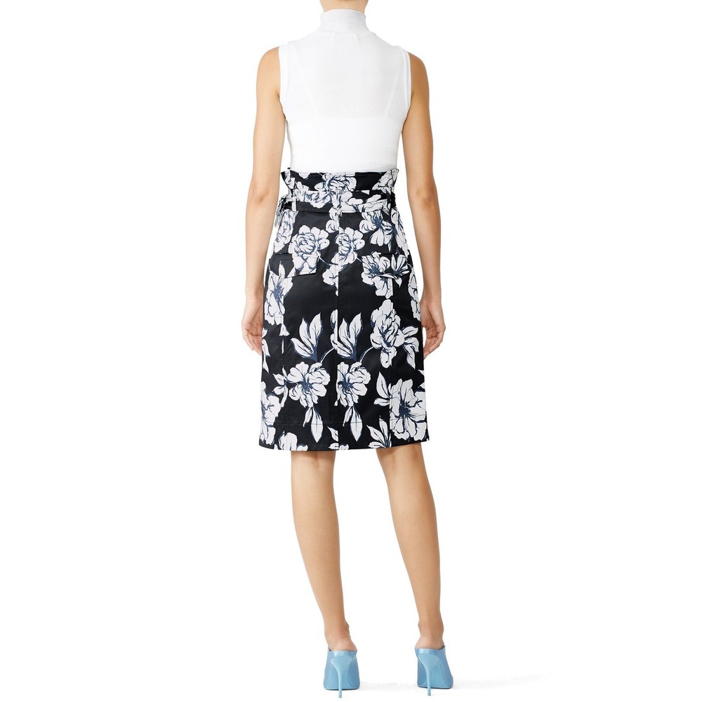 Marissa Webb Ella Ottoman Black White Floral High Waisted Pencil Skirt Size 0